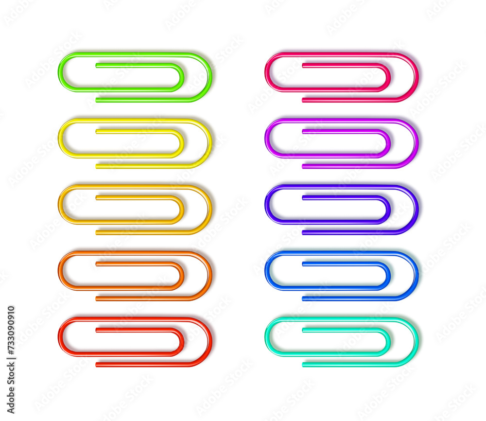 Paper clips clamp. Colour cartoon office paperclip. Paper clip icon attached attach document or file. Vector Paper clips clamp. Colour cartoon office paperclip. Paper clip icon attached attach document or file. Vector