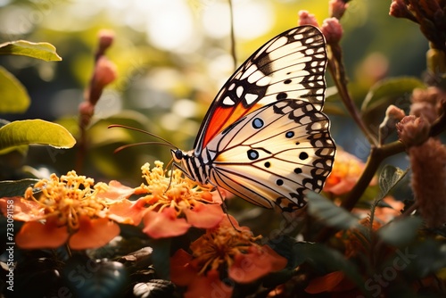 butterfly on a flower with blur background with generative ai