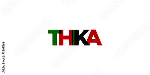 Thika in the Kenya emblem. The design features a geometric style, vector illustration with bold typography in a modern font. The graphic slogan lettering.