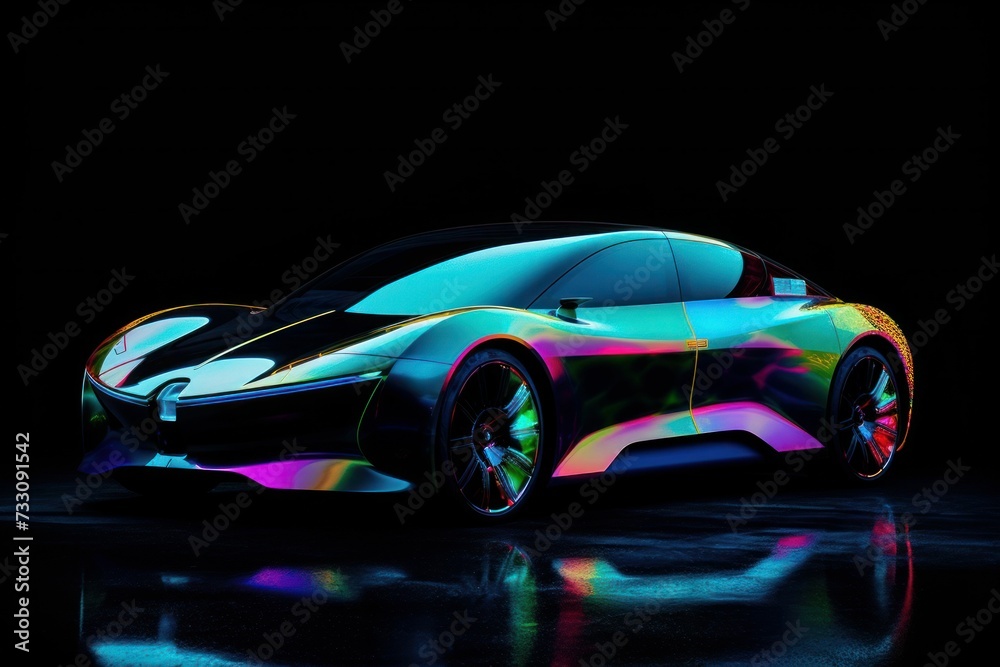 AI-generated illustration of a sleek sports car against a black background.