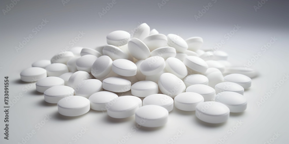 AI generated illustration of a pile of pills isolated on a white background