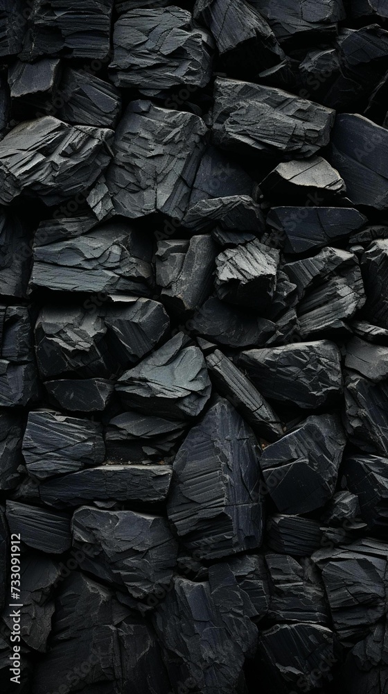 AI generated illustration of an array of black coals