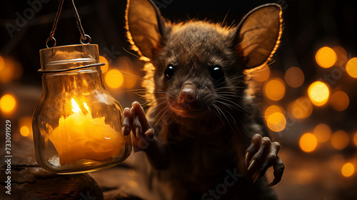 Dans la nuit, une chauve-souris solitaire trouve une lanterne oubliée. Sa lumière guide des amis perdus vers elle, illuminant leur amitié naissante. © arnaud