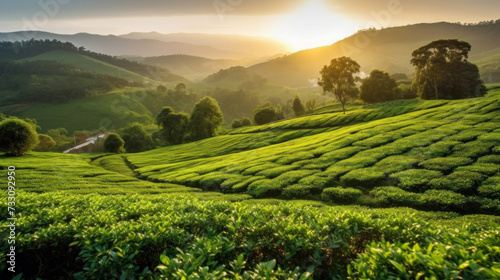 Picturesque tea plantation in the morning.