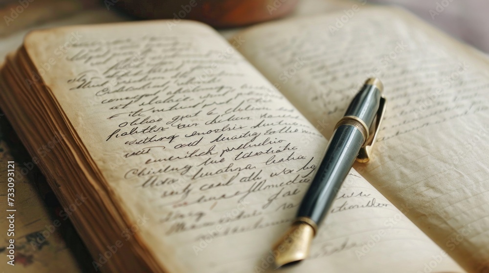 Antique diary closeup. AI generated. Antique diary closeup. AI generated.