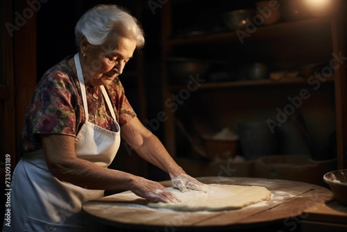 a woman kneads dough in front of a plate