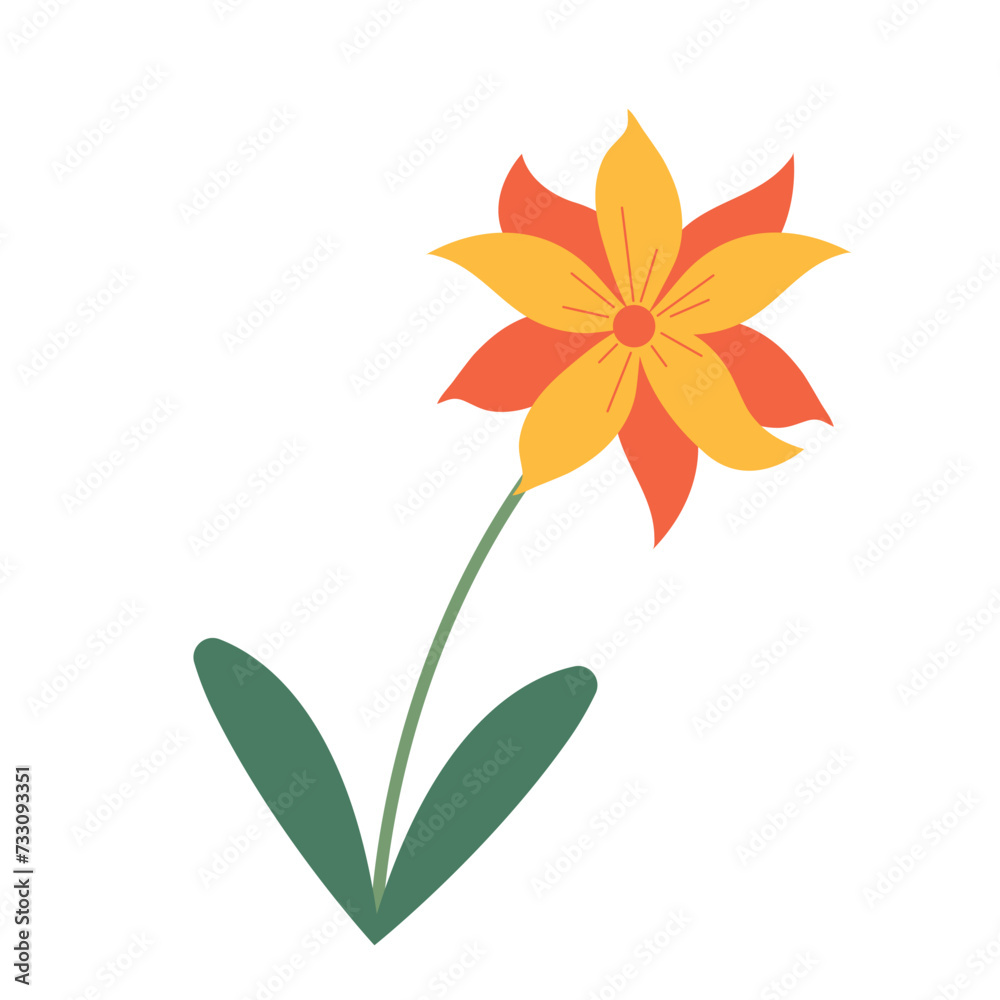 Beautiful yellow and orange flower isolated on white background. Vector graphics. Artwork design element. Cartoon design for poster, icon, card, logo, label. Beautiful yellow and orange flower isolated on white background. Vector graphics. Artwork design element. Cartoon design for poster, icon, card, logo, label.