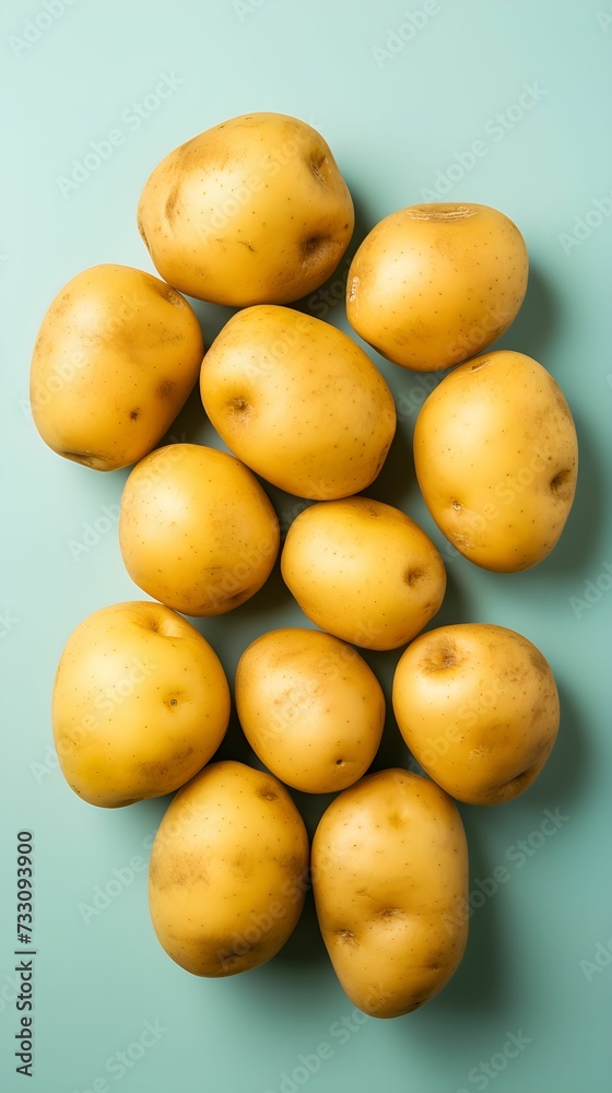 AI generated illustration of a vibrant blue backdrop featuring a pile of potatoes AI generated illustration of a vibrant blue backdrop featuring a pile of potatoes