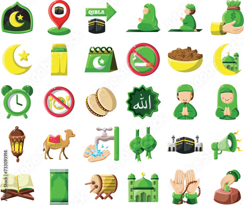 Icon set of Ramadan Kareem, Eidul Fitr for moslem celebrate