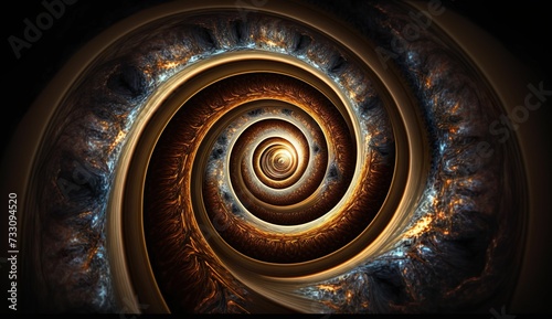 AI generated illustration of a dark-colored spiral pattern against a black background photo