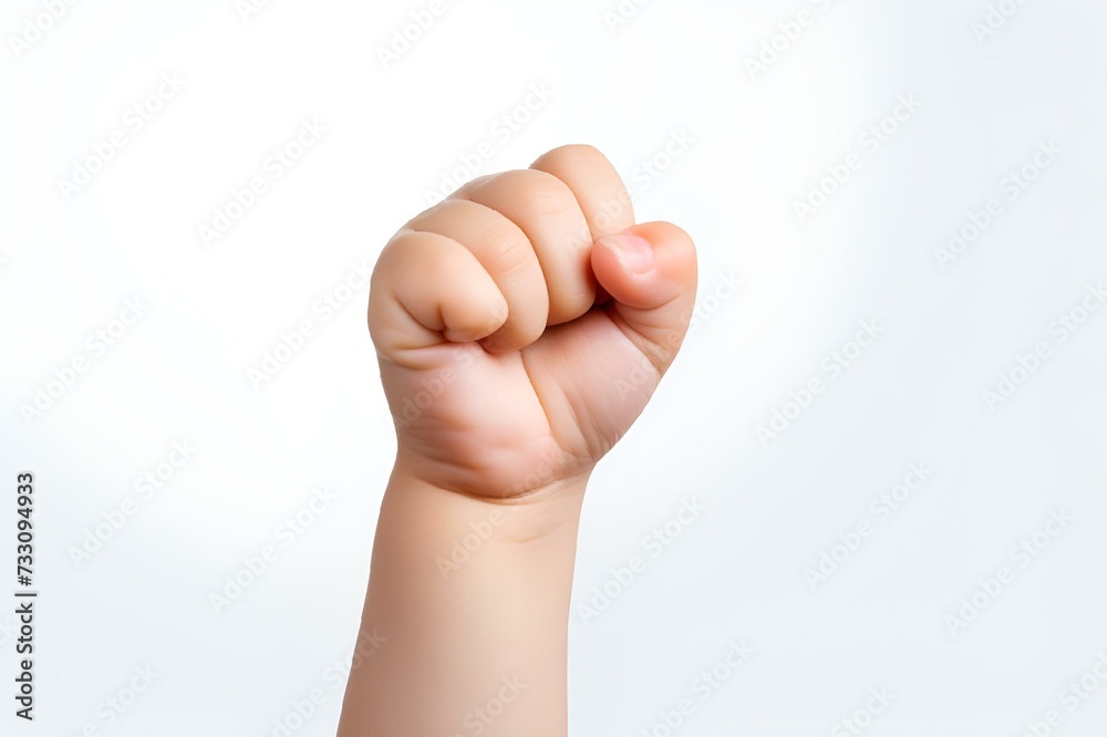 a small child's fist with a white background the girl shows her left hand a small child's fist with a white background the girl shows her left hand