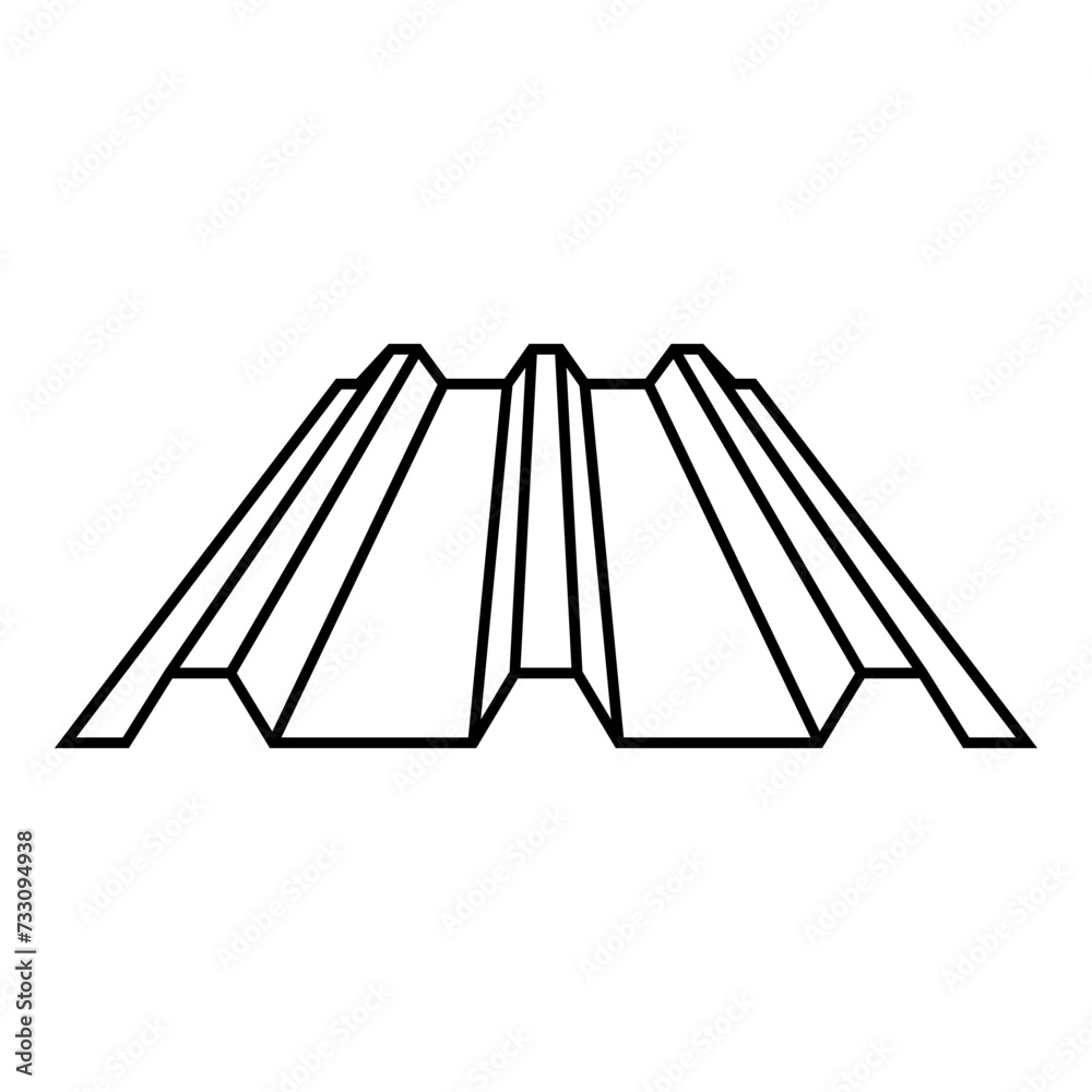 Roof metal rooftop steel profile sheets roofing concept ribbed corrugated metallic panel siding tile contour outline line icon black color vector illustration image thin flat style