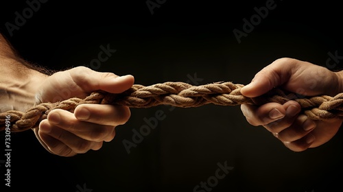 AI generated illustration of two hands pulling a rope photo