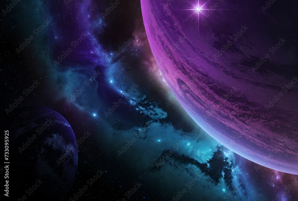 Imaginary purple planets and nebulae