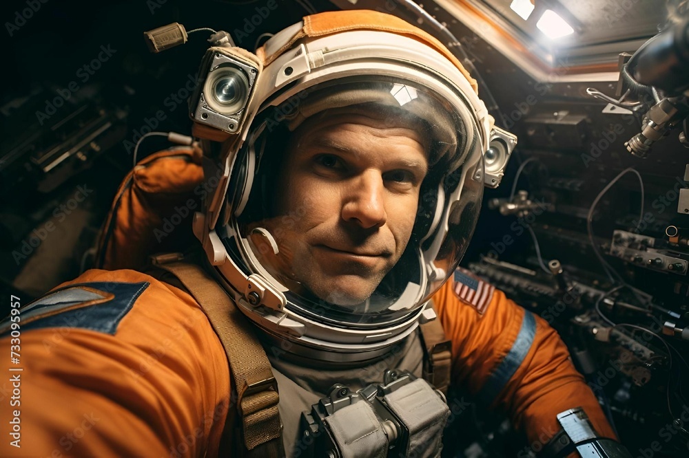 AI generated illustration of a male in an astronaut suit taking a selfie AI generated illustration of a male in an astronaut suit taking a selfie