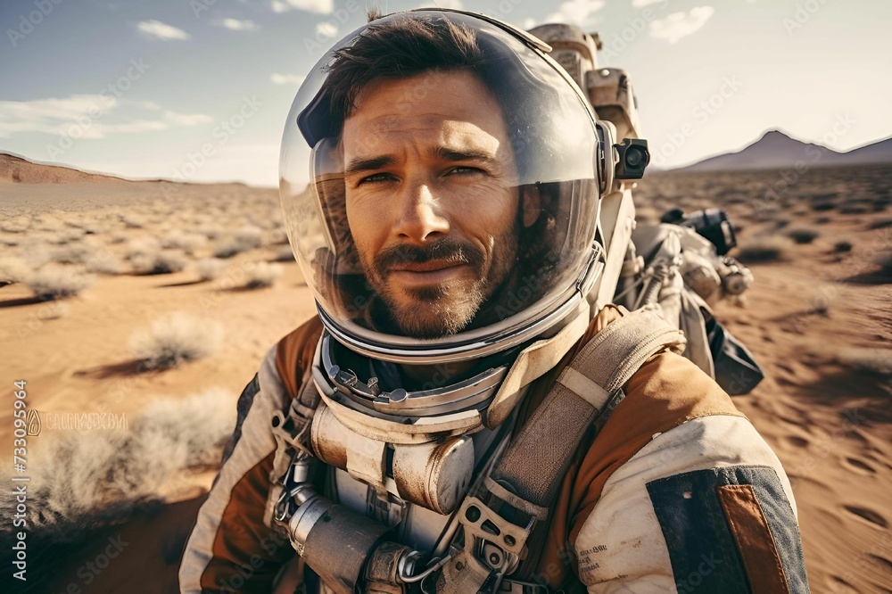 AI generated illustration of a male in an astronaut suit taking a selfie AI generated illustration of a male in an astronaut suit taking a selfie