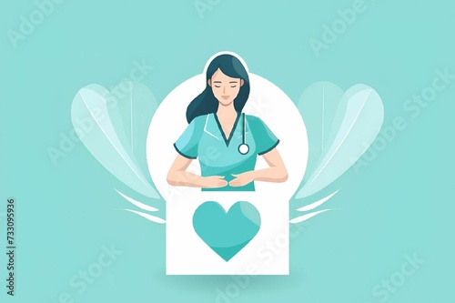 AI-generated illustration of a female nurse in a frame with a heart photo