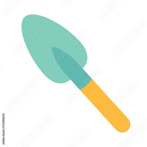 Garden shovel isolated on white background. Modern gardening tool or agricultural implement used in horticulture and plant cultivation. Flat cartoon colorful vector illustration.