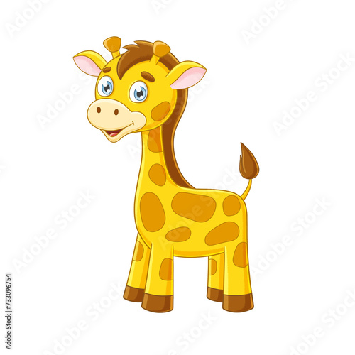 Cute baby giraffe digital illustration on transparent png background.