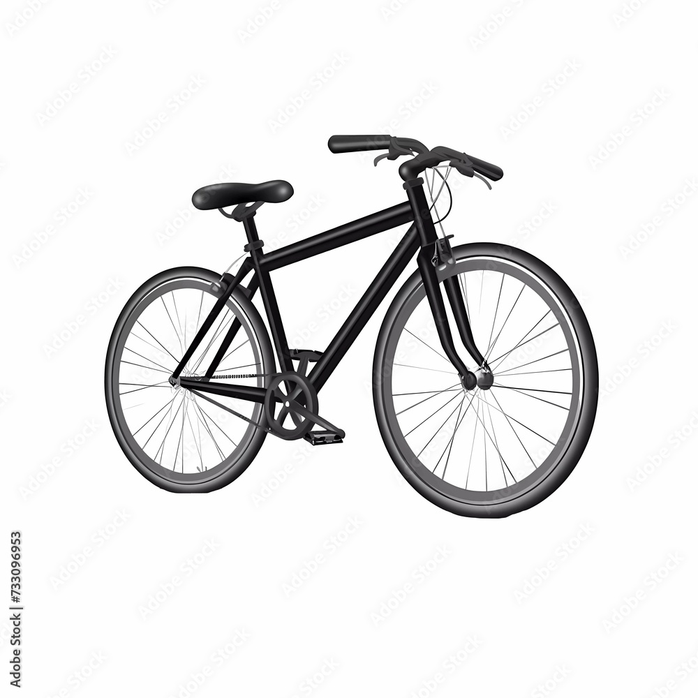 AI generated illustration of a black bicycle on a white background