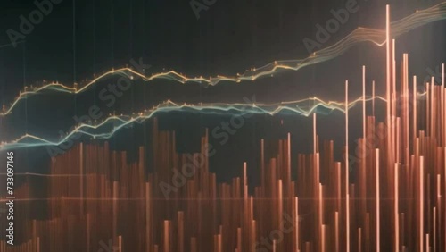 a 3d bar chart with digital background with lines symbolizing economic growth, successful investment, gain, financial profit and achieving goals  photo
