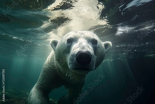 AI generated polar bear is seen swimming in water © Wirestock
