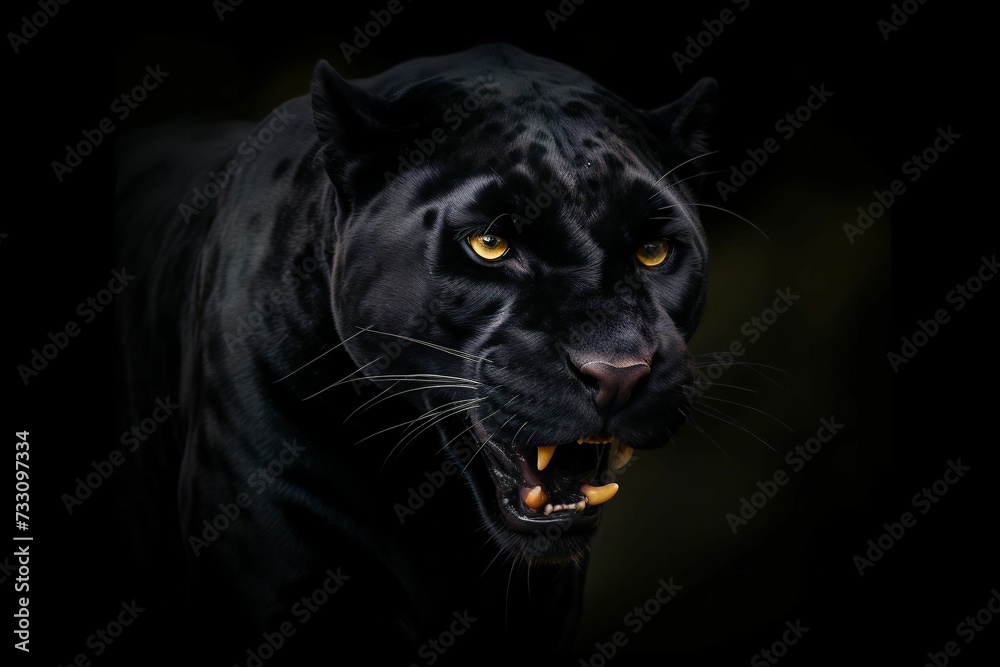 AI generated a black jaguar with yellow eyes