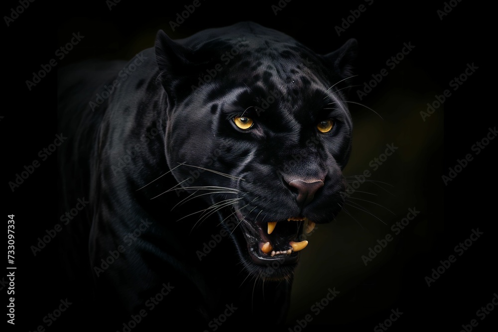Obraz premium AI generated a black jaguar with yellow eyes