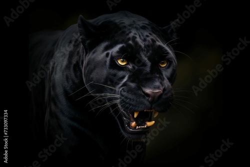 AI generated a black jaguar with yellow eyes © Wirestock