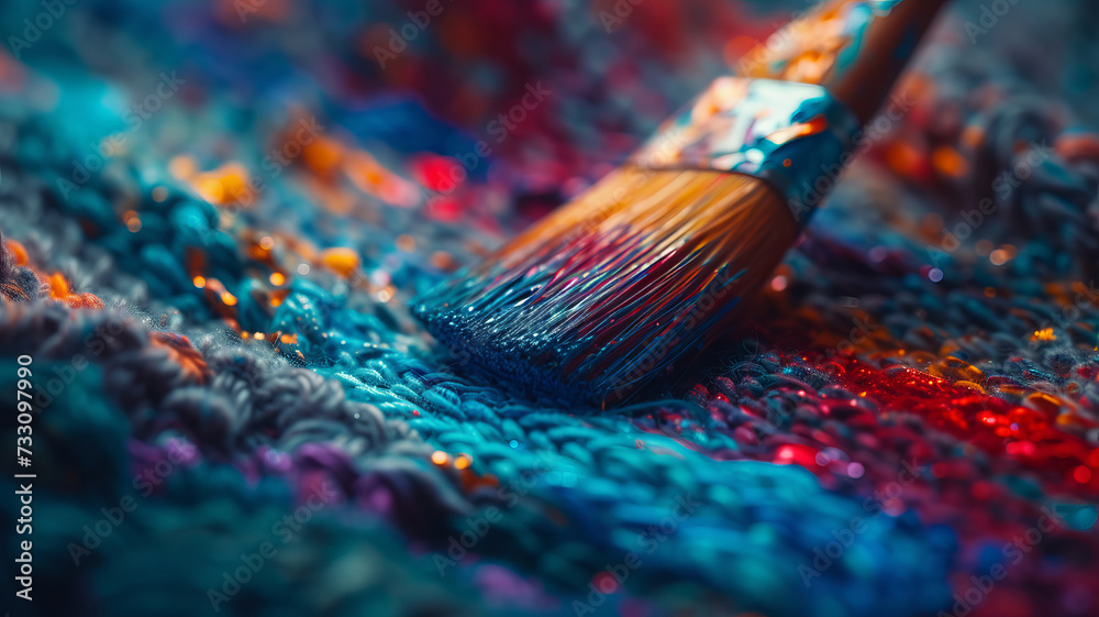 A paintbrush on colorful fabric captures the essence of artistry, rendered in an AI Generative design.