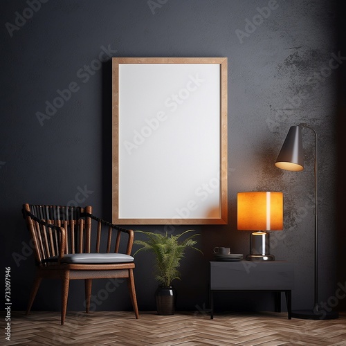 Mockup of a Modern Minimalist Interior with Wooden Frame and Sleek Floor Lamp