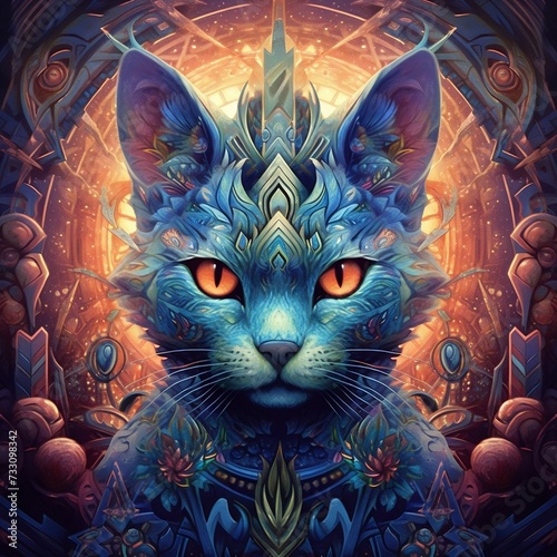 Curious cat amidst cosmic visions. photo