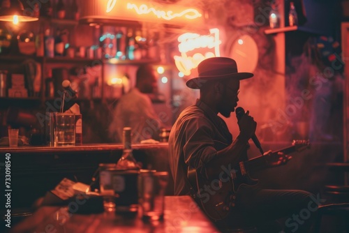 Man in Hat Sitting at a Bar