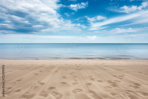 A serene beach scene with clear skies  calm waters  and pristine sands