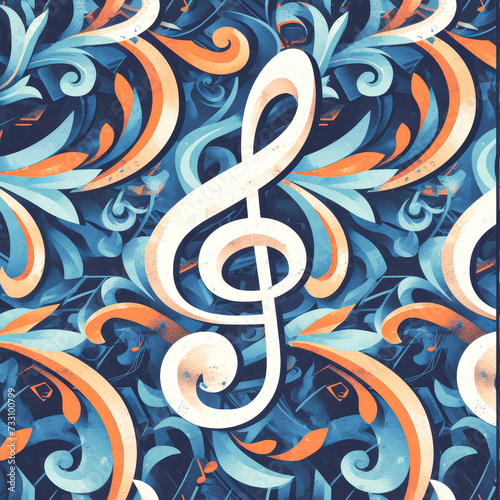 blue music clef note as background on a seamless tile, ai generated