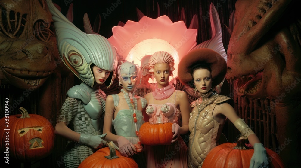 Group of aliens celebrating Halloween, AI-generated. Group of aliens celebrating Halloween, AI-generated.