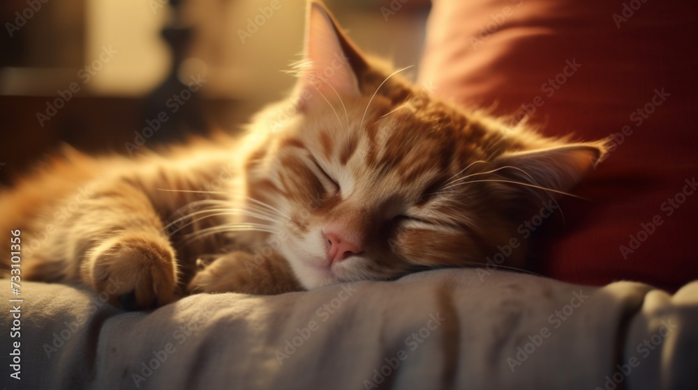 Relaxed kitty basking in comfort on a soft pillow. Relaxed kitty basking in comfort on a soft pillow.