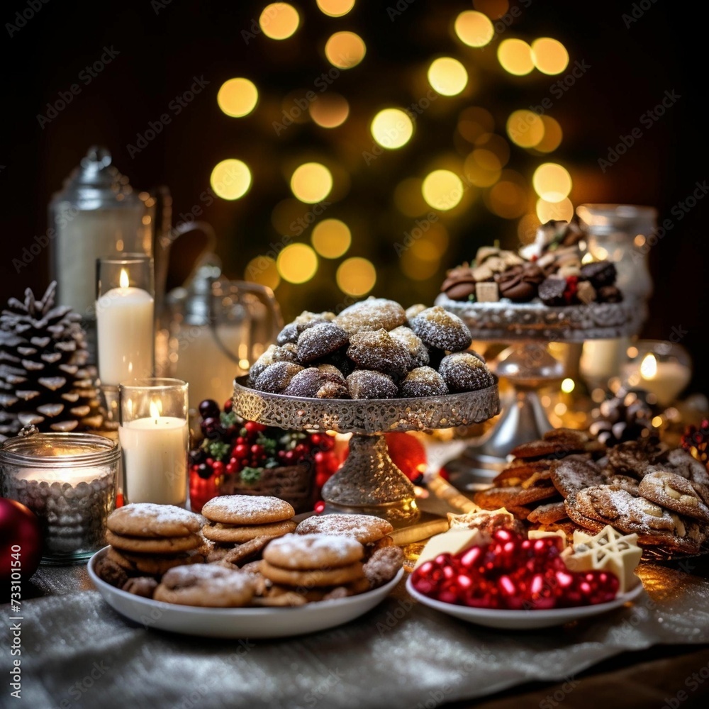 AI generated illustration of an array of festive Christmas cookies and pastries on a table