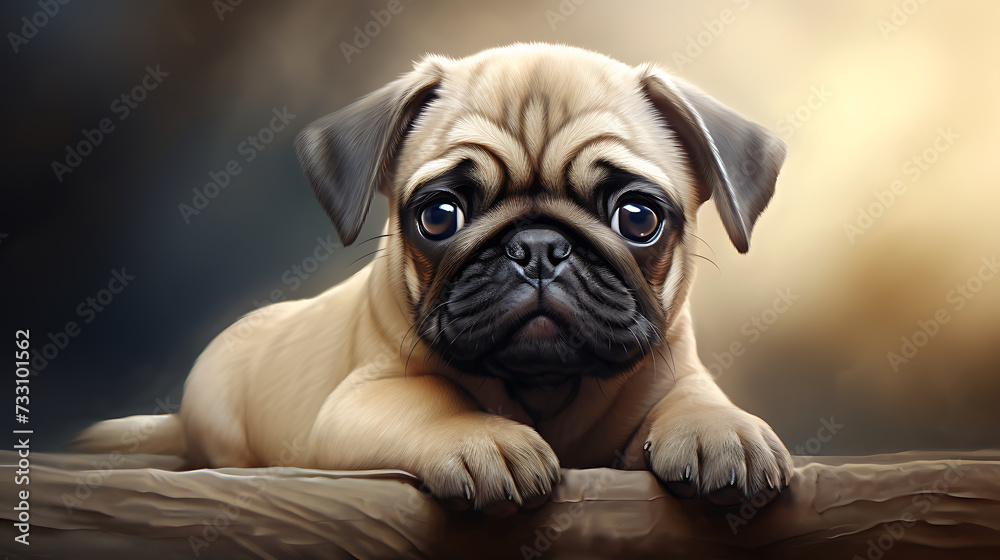 Pug with a cute wrinkled face