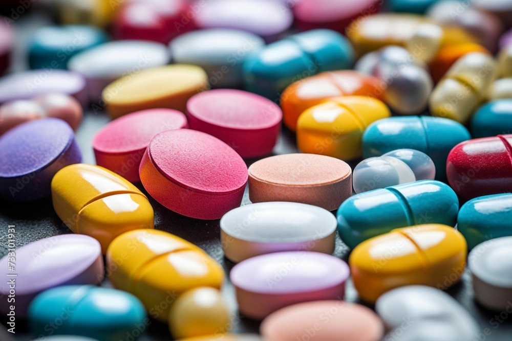 AI generated illustration of a stack of vibrant medical pills AI generated illustration of a stack of vibrant medical pills