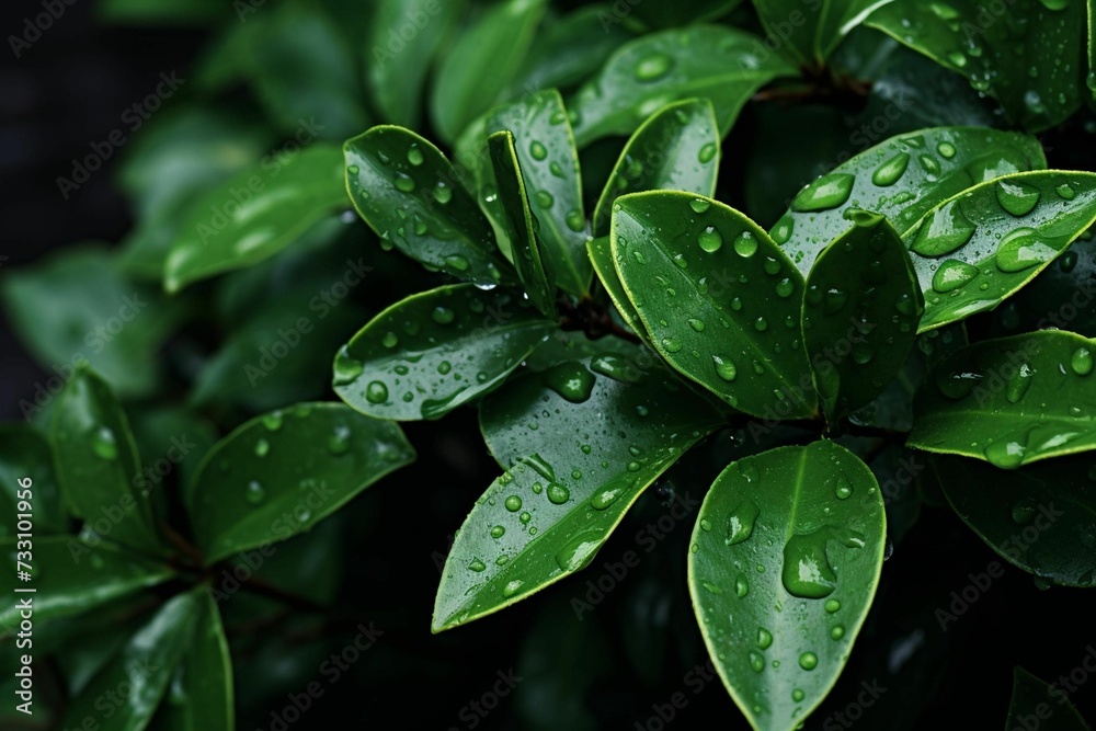 AI generated illustration of a lush green bush with wet leaves AI generated illustration of a lush green bush with wet leaves