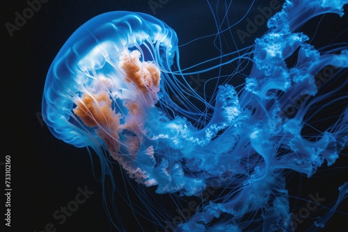 Serene beauty: captivating jellyfish in the underwater world, a mesmerizing display of aesthetics, tranquility, and marine elegance, perfect for serene aquatic imagery © Alla
