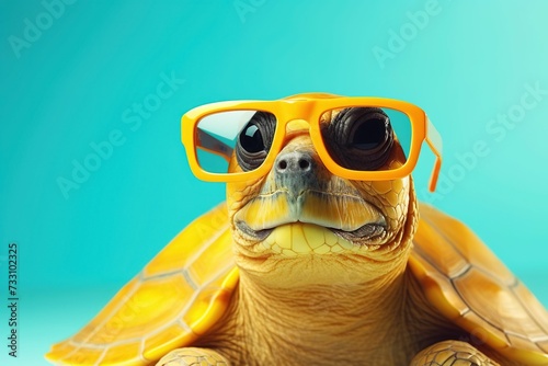 AI generated illustration of a cute yellow turtle in sunglasses