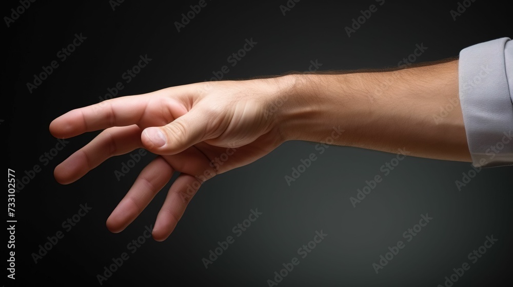 AI generated illustration of a male hand against a dark background AI generated illustration of a male hand against a dark background