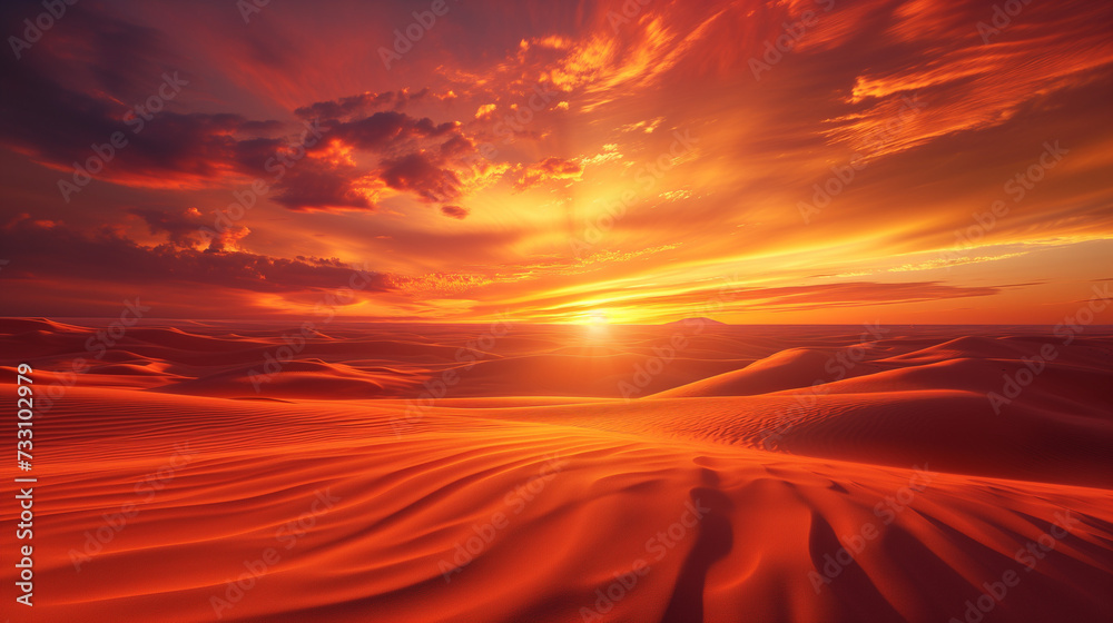 Dramatic Sunset Over Desert Dunes