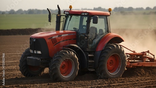 the tractor is working in the field