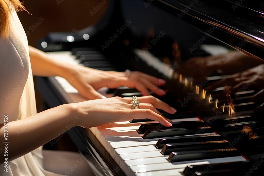 Obraz premium AI generated illustration of A young female adult playing a grand piano