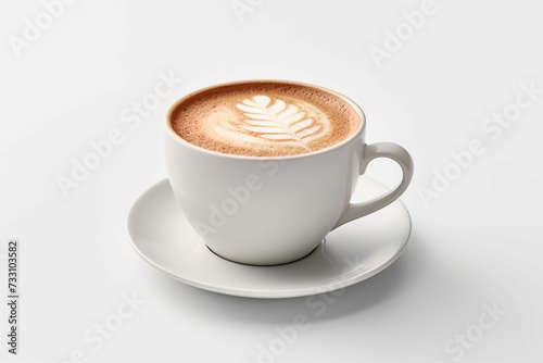AI generated illustration of a white ceramic coffee cup filled with cappuccino