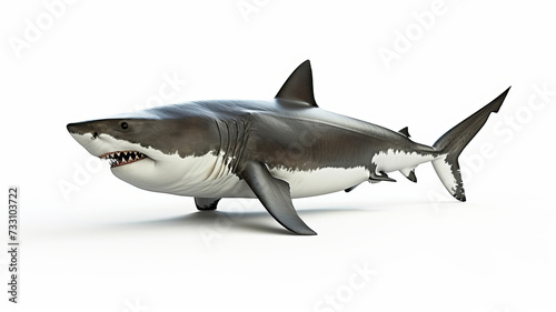 A lifelike 3D model of a shark isolated on a white background  full of detail AI Generative.