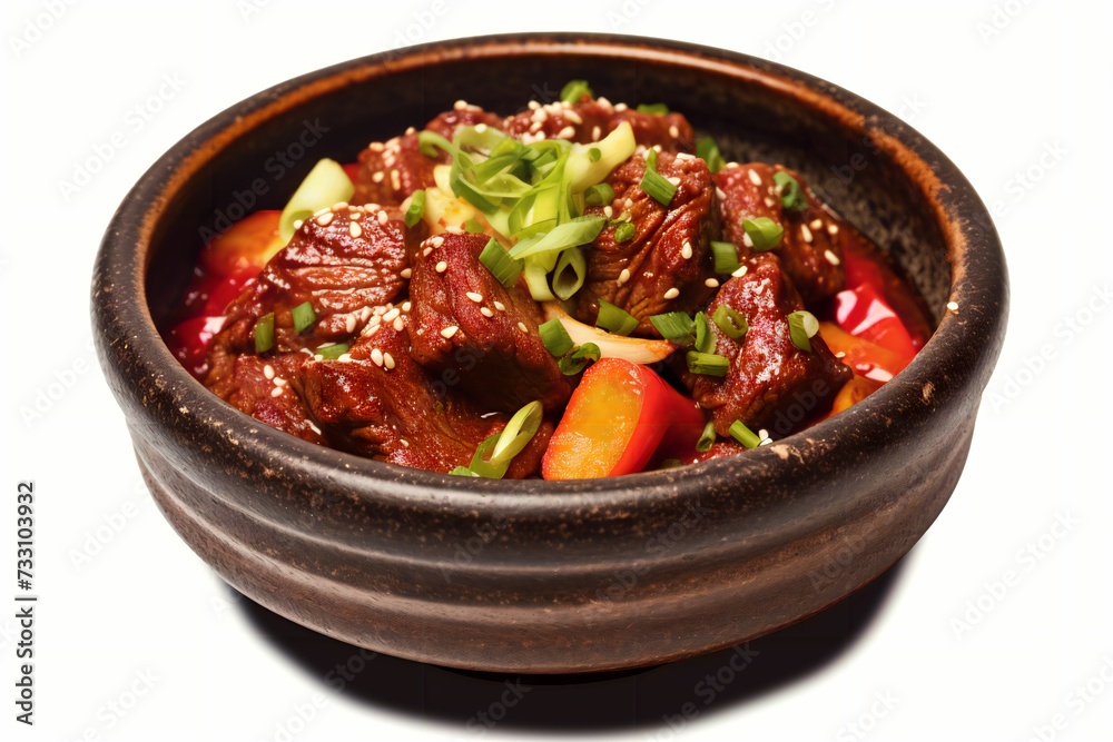 AI generated illustration of Korean Gamjatang Porc on white background